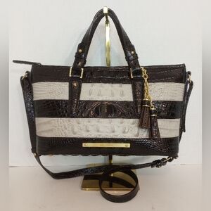 Brahmin Cocoa & Crème Mini Asher Croc Embossed Leather Crossbody Satchel Purse